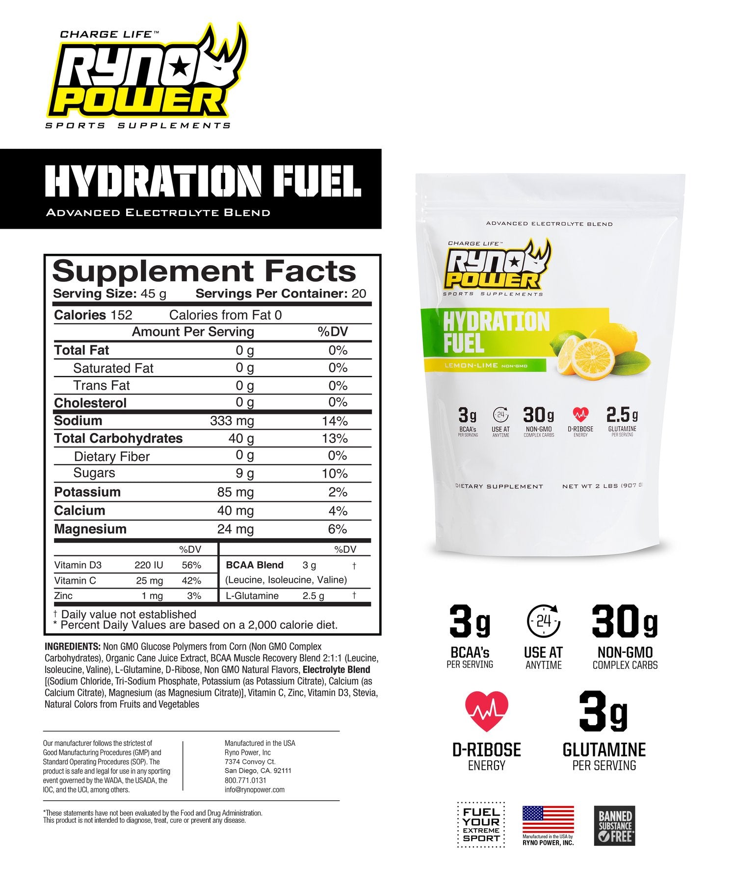 HYDRATION-FUEL Lemon Lime single serving - (Hidratante de limón con electrolitos 1 porción)